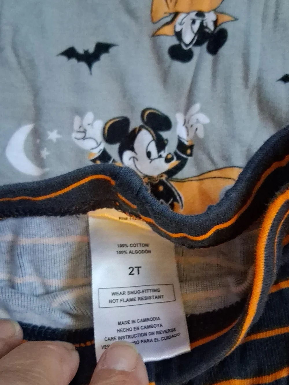 Disney Grey and Orange Halloween Pajama Set with Bat Print